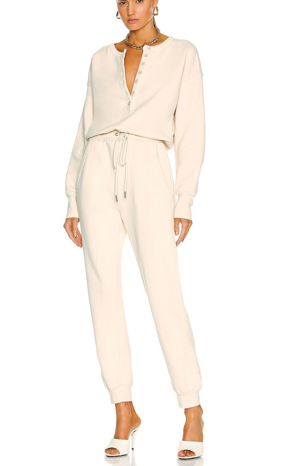 Citizens of Humanity Women's Cream LouLou 100% Cotton Fleece Jumpsuit SM Romper1