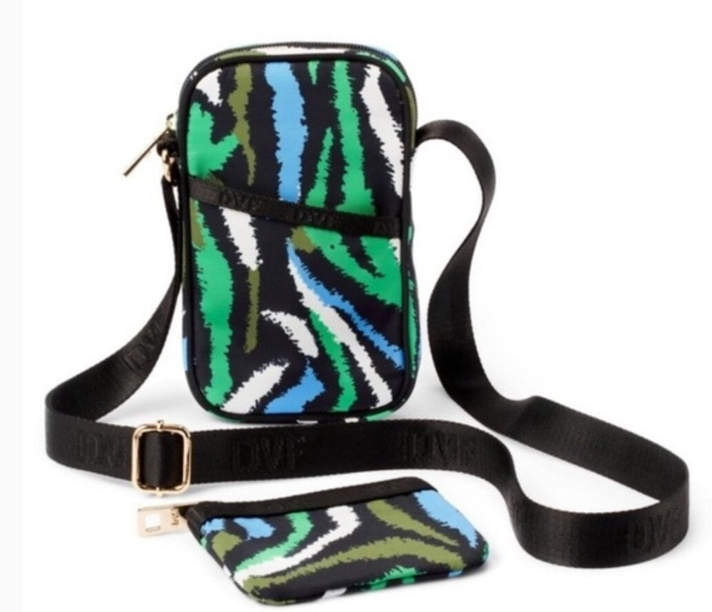 New Diane Von Furstenberg Crossbody Phone Bag Wallet 8" x 5" x 1.5" Disco Zebra 0