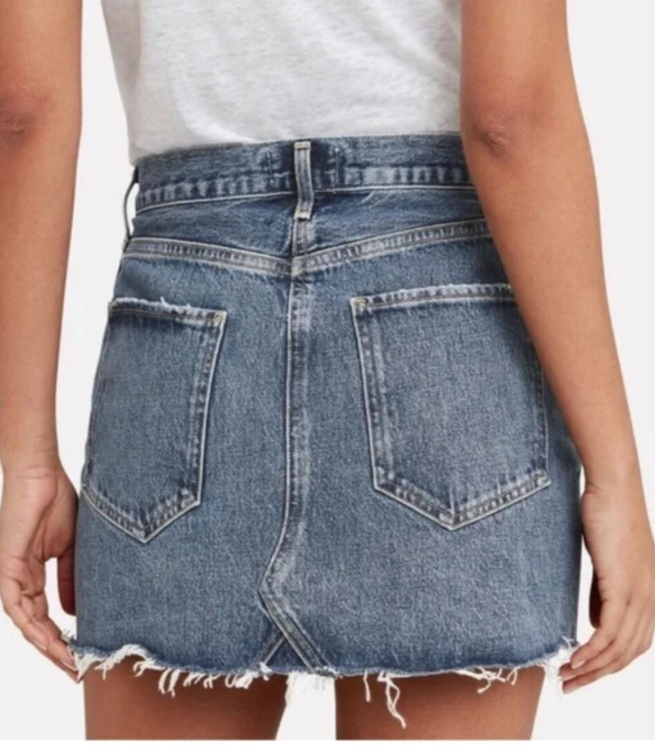 NWT Agolde Ada High Rise Mid Thigh Jean Denim Skirt in Ransom Sz 27 Sz 4 1