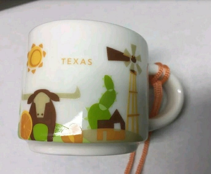 Starbucks Christmas Ornament Texas You are Here - 2 oz Cersmic Coffee Cup NIB1