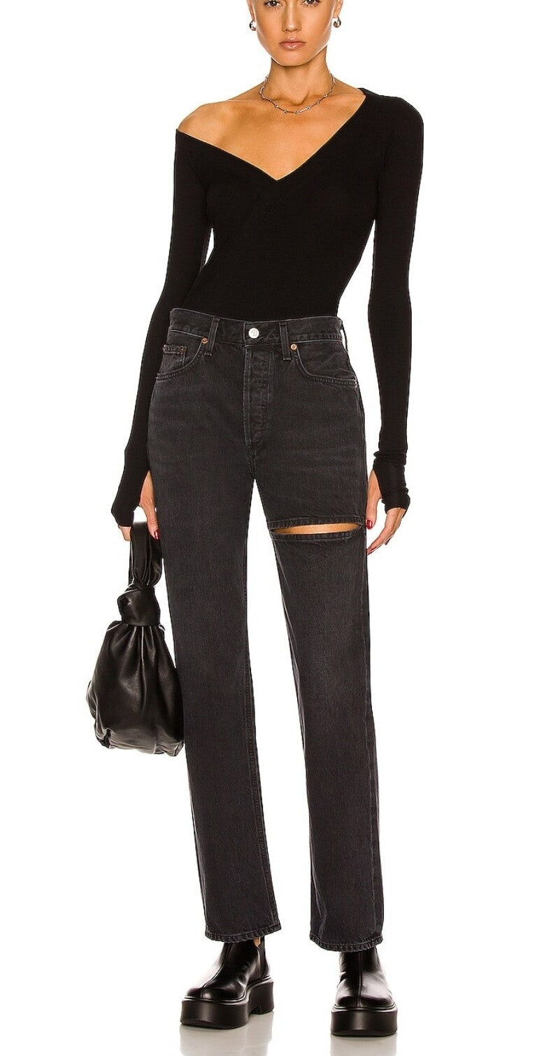 $219 Agolde Women Black Lana Slice Relaxed Straight Leg Denim Pants Jeans Sz 273