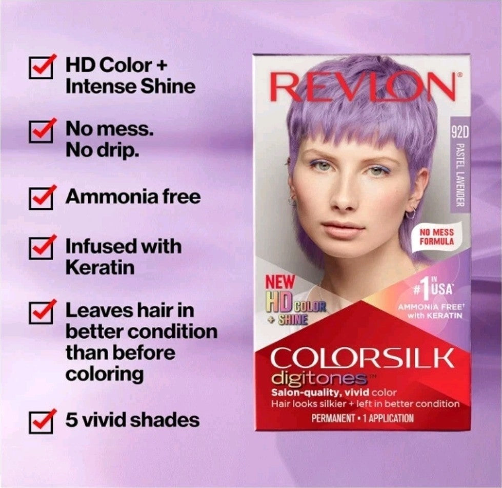 3 × Revlon Colorsilk Digitones W/ Keratin Perm Hair Color 92D PASTEL LAVENDER  3