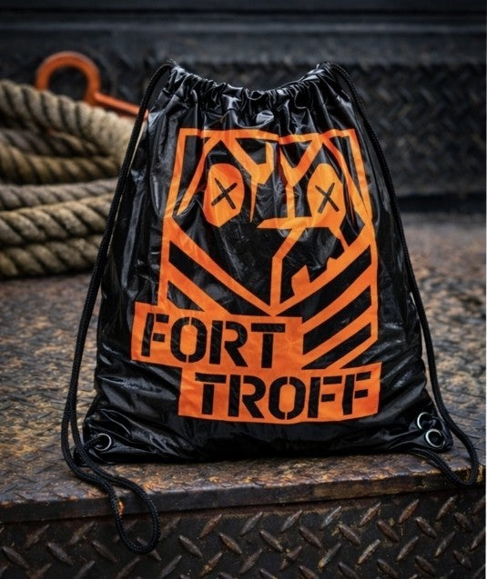 Fort Troff Drawstring Backpack Black Orange X Logo Gym Travel Sport Bag FT Blast1