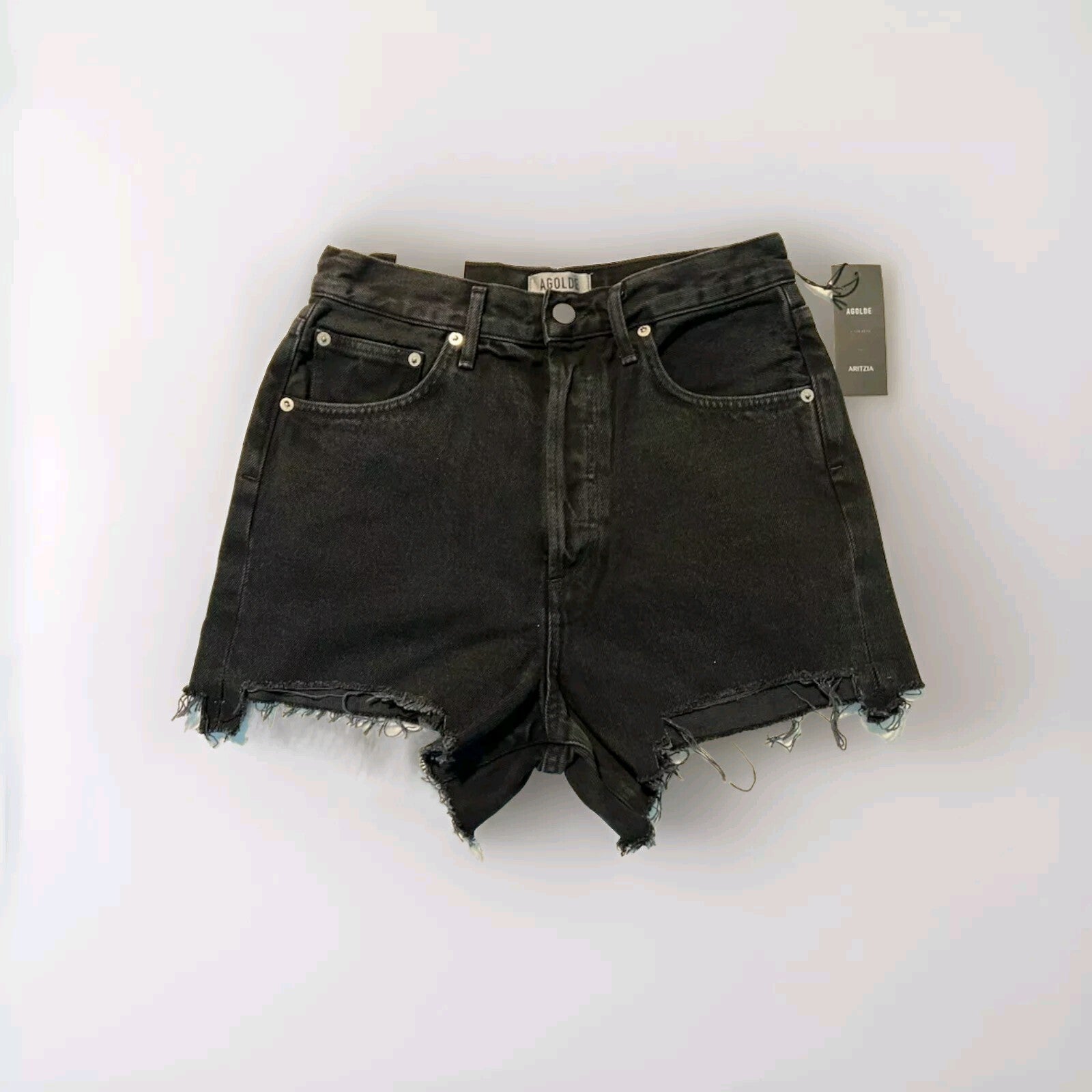 NWT Agolde Aritzia Dee Super High Rise Shorts In Tidal Size 26 Blk Cut Off 0
