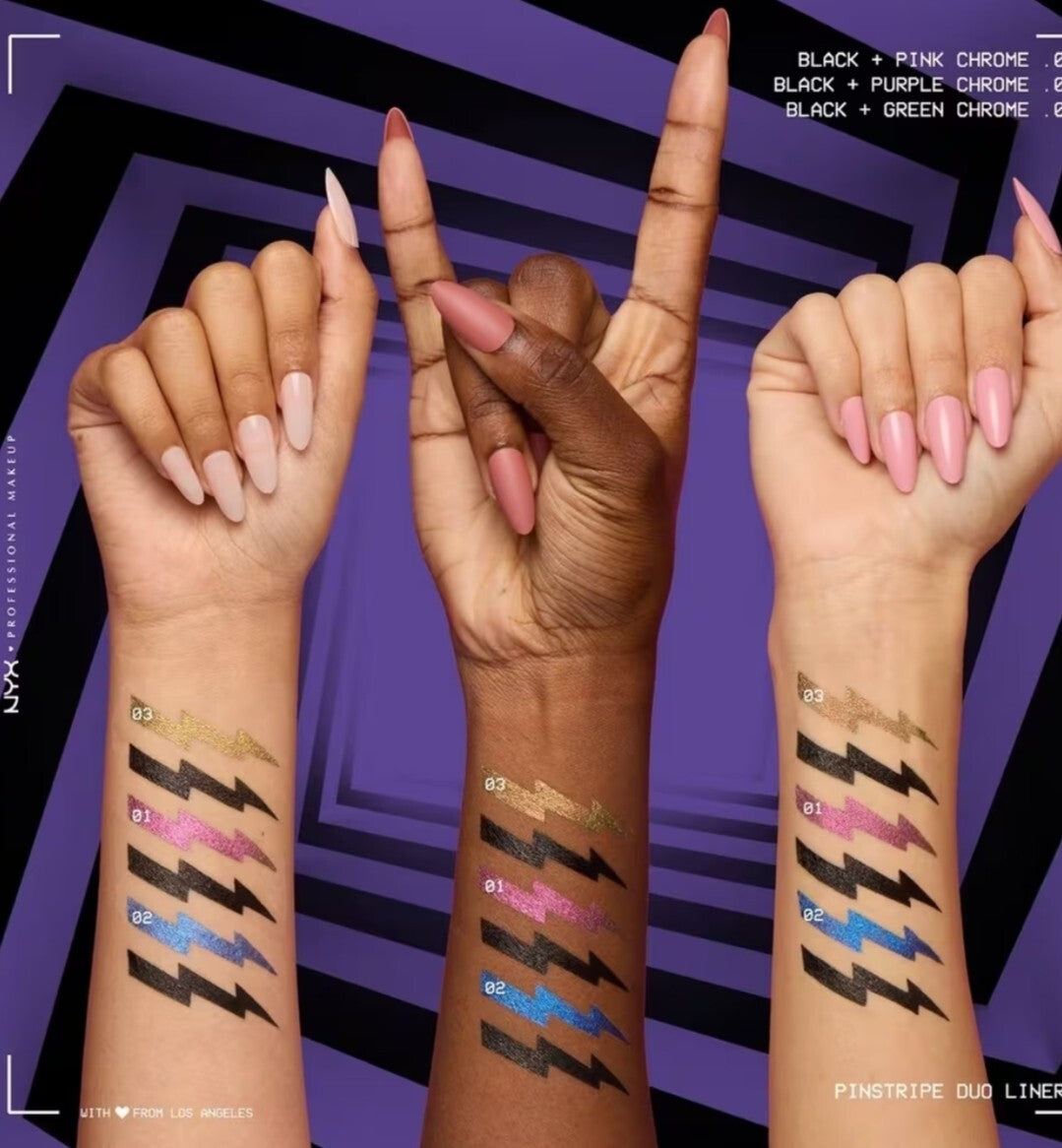 NYX BEETLEJUICE BEETLEJUICE PINSTRIPE DUO GEL LINER Black & Purple Chrome  3