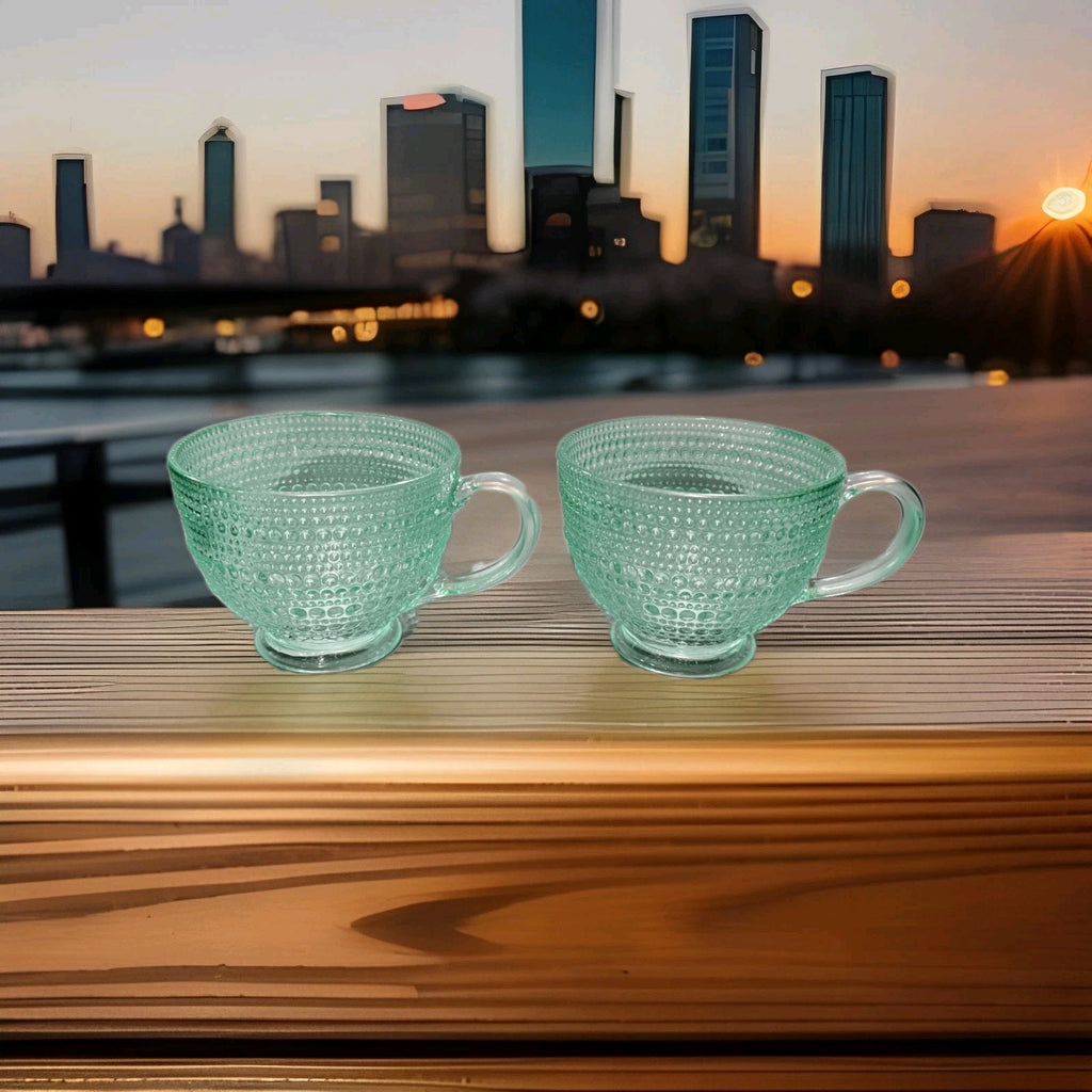 Seafoam Green, Bubble Bead Raised Texture 13.5 Oz Durable Glass Tea Cup Mug Set0