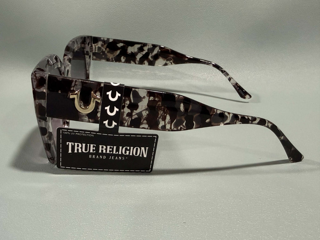 New Original TRUE RELIGION Square Sunglasses Frosted Black / Clear TR563954