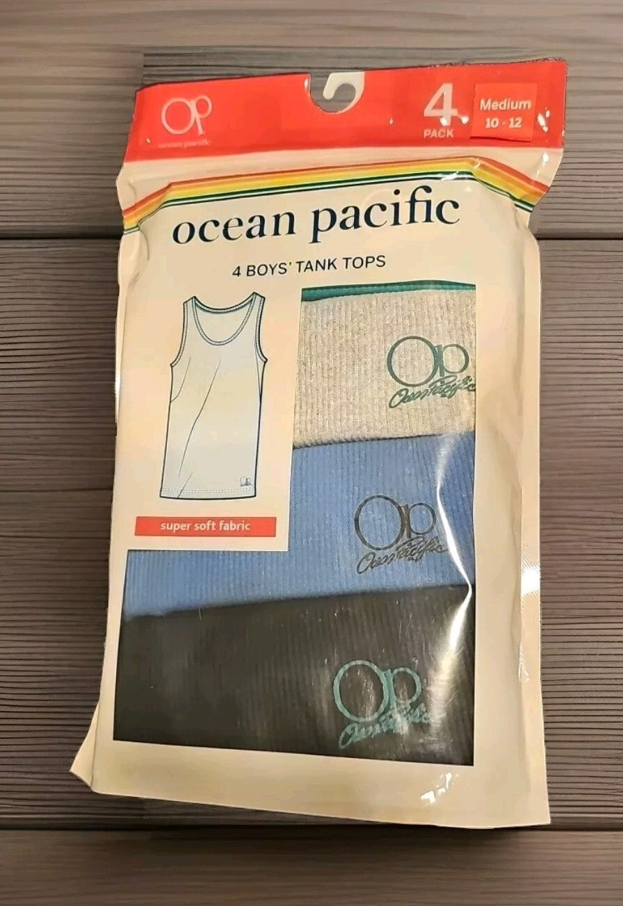 New Ocean Pacific Tank Top Boys Size Med OP Sleeveless Surf Top 4 Pack 10-12 ‍0