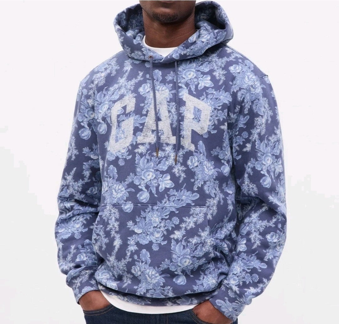 Gap x Love Shack Fancy Womens Hoodie Med Blue Floral Sweatshirt Streetwear EUC2