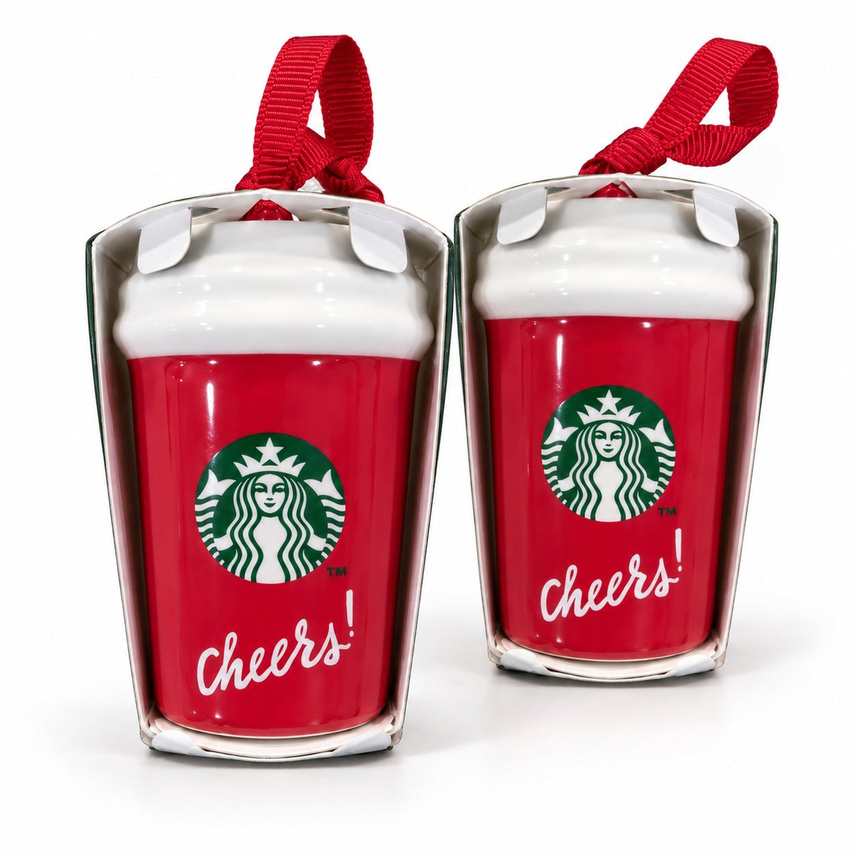 2x Starbucks 2025 Christmas Holiday Cheers Store Front Red Cup Ornament Lot New3