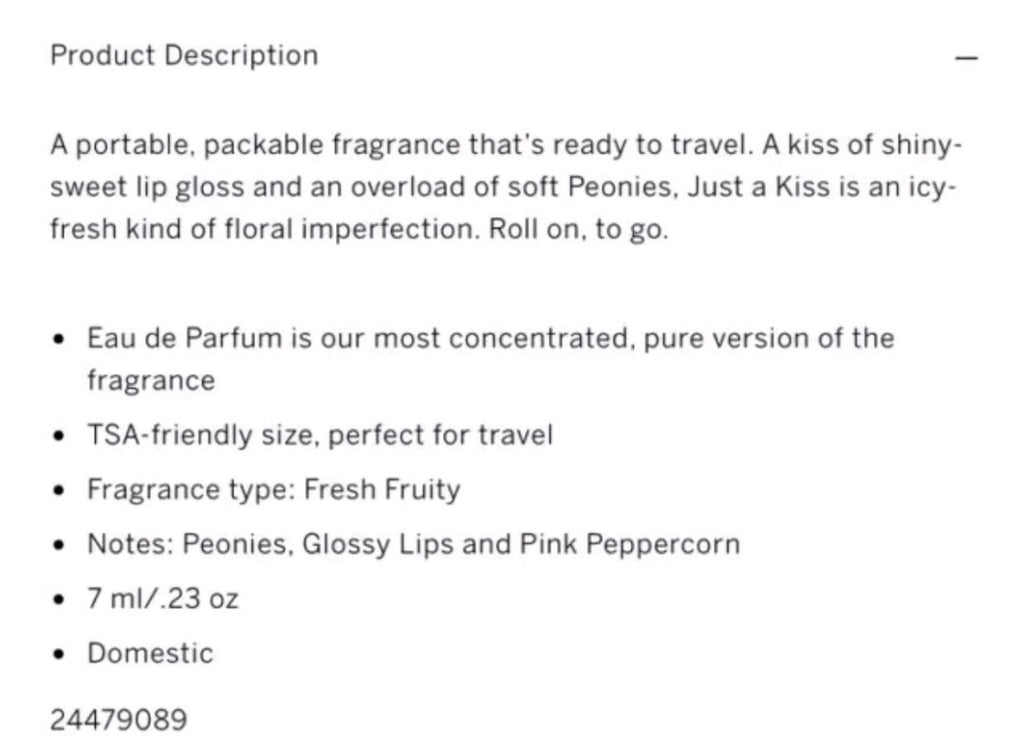 Victoria’s Secret JUST A KISS Eau de Parfum Rollerball ~ .23 fl.oz.1