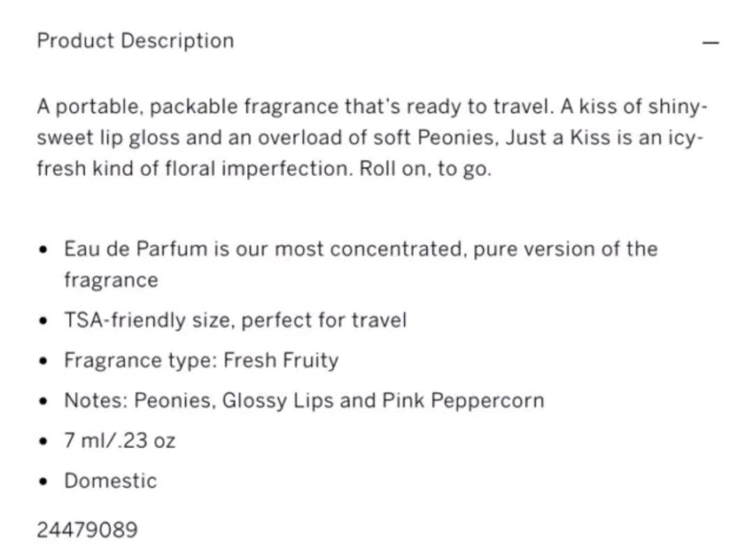 Victoria’s Secret JUST A KISS Eau de Parfum Rollerball ~ .23 fl.oz.1