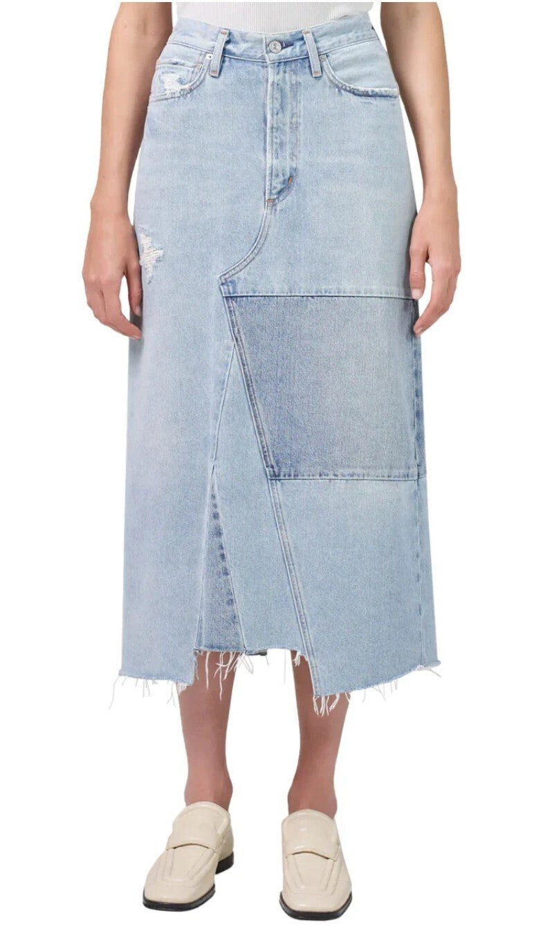 NWT Citizens of Humanity Bria Reworked Denim Midi Skirt In Blue Spring Sz 27 40