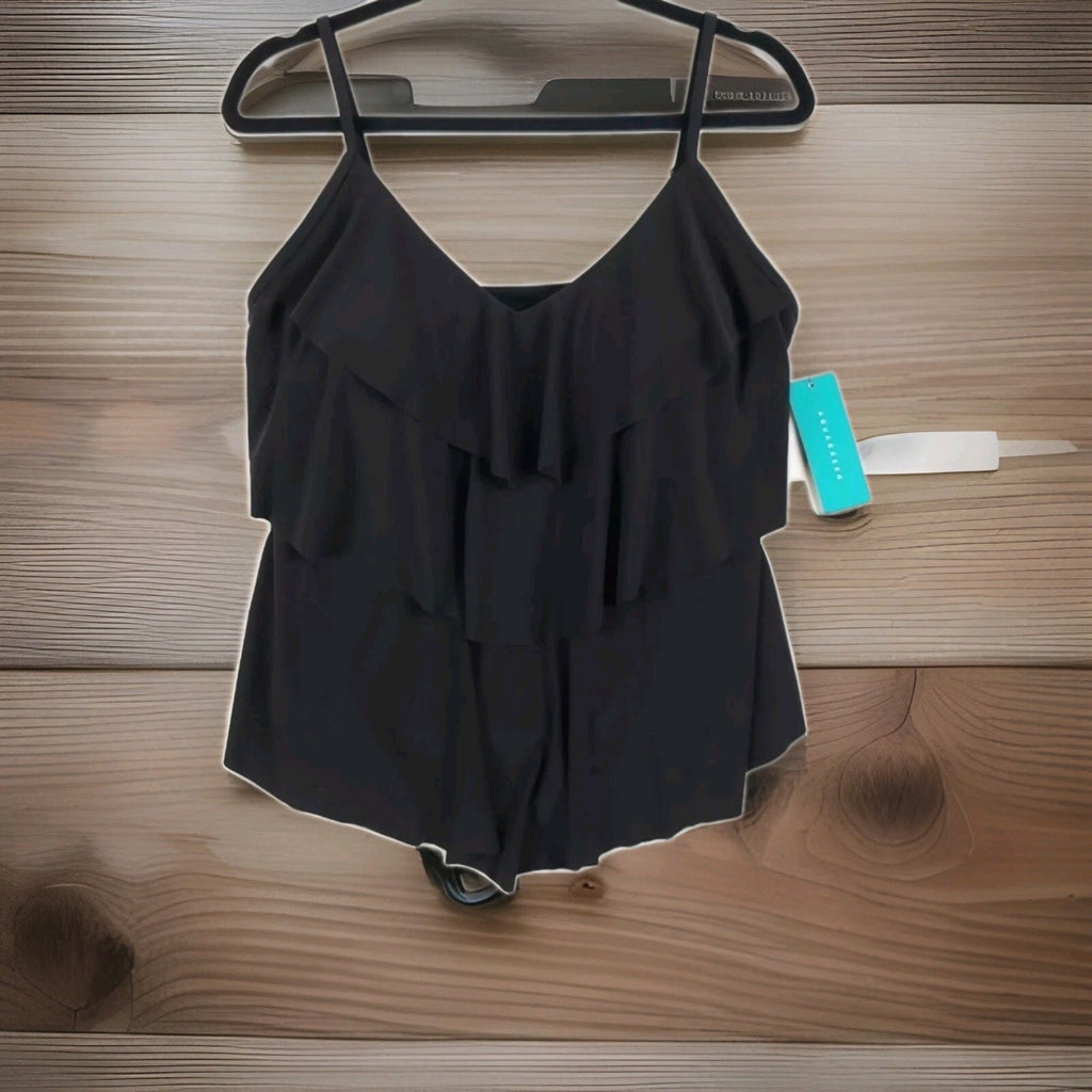 Aqua Green Black Tankini Top Swimwear XL NWT New Woman’s UPF 50 Tiered Ruffle 4
