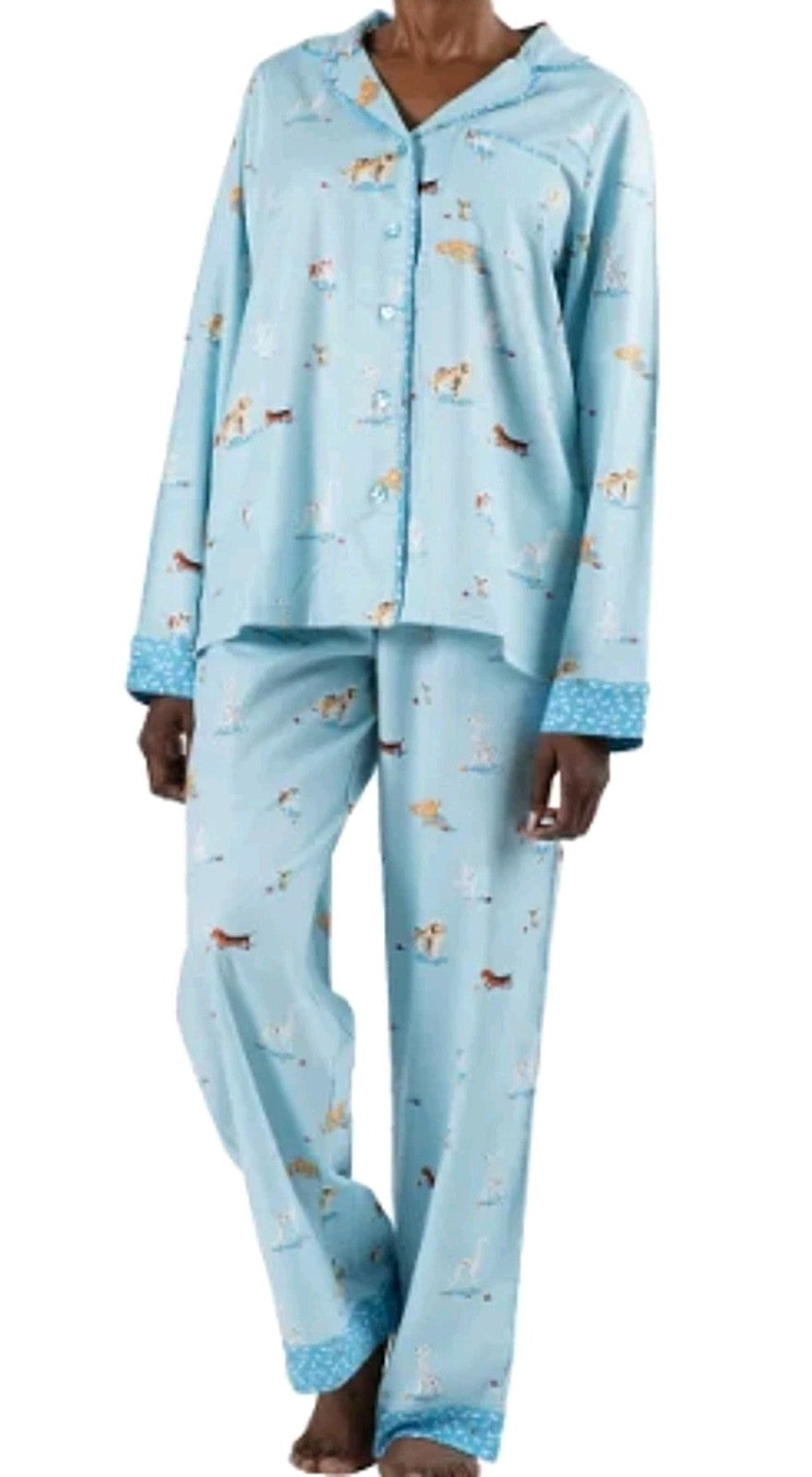 Munki Munki Womens Pajamas Blue Multicolor Dogs 2-Piece Flannel Pockets Soft XL0