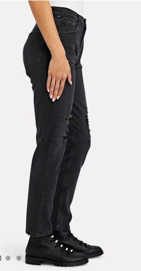 Citizens of Humanity Charlotte Jeans High Rise Straight Distressed Black Sz 27 42