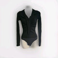 NWOT Goldsign Womens Ribbed Knit Long Sleeve Ruched Bodysuit Black Size Sm Sampl0