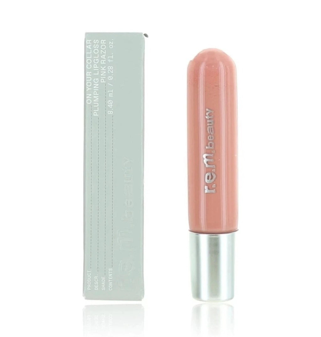 NIB~ r.e.m. REM Beauty On Your Collar Plumping Lipgloss PINK RAZOR 0.28 oz3