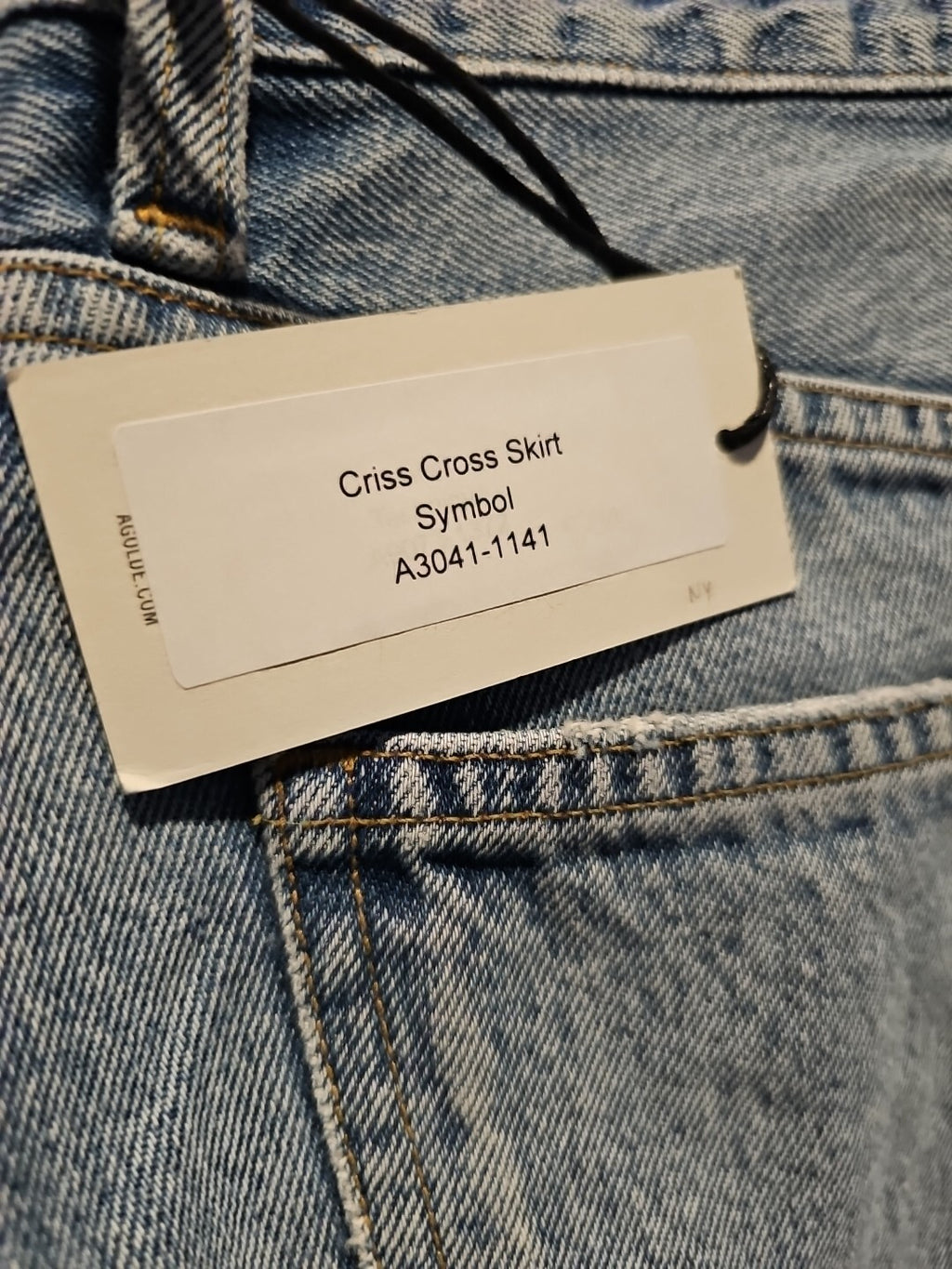 AGOLDE Asymmetric Crisscross Denim Mini Skirt Women's 27 Symbol Frayed Edge Hem~3