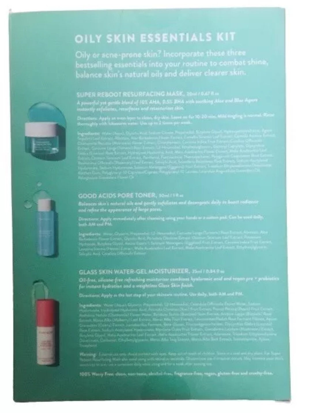 Peach & Lily Oily Skin Essentials Kit Toner Moisturizer Resurfacing Mask Set Nib2