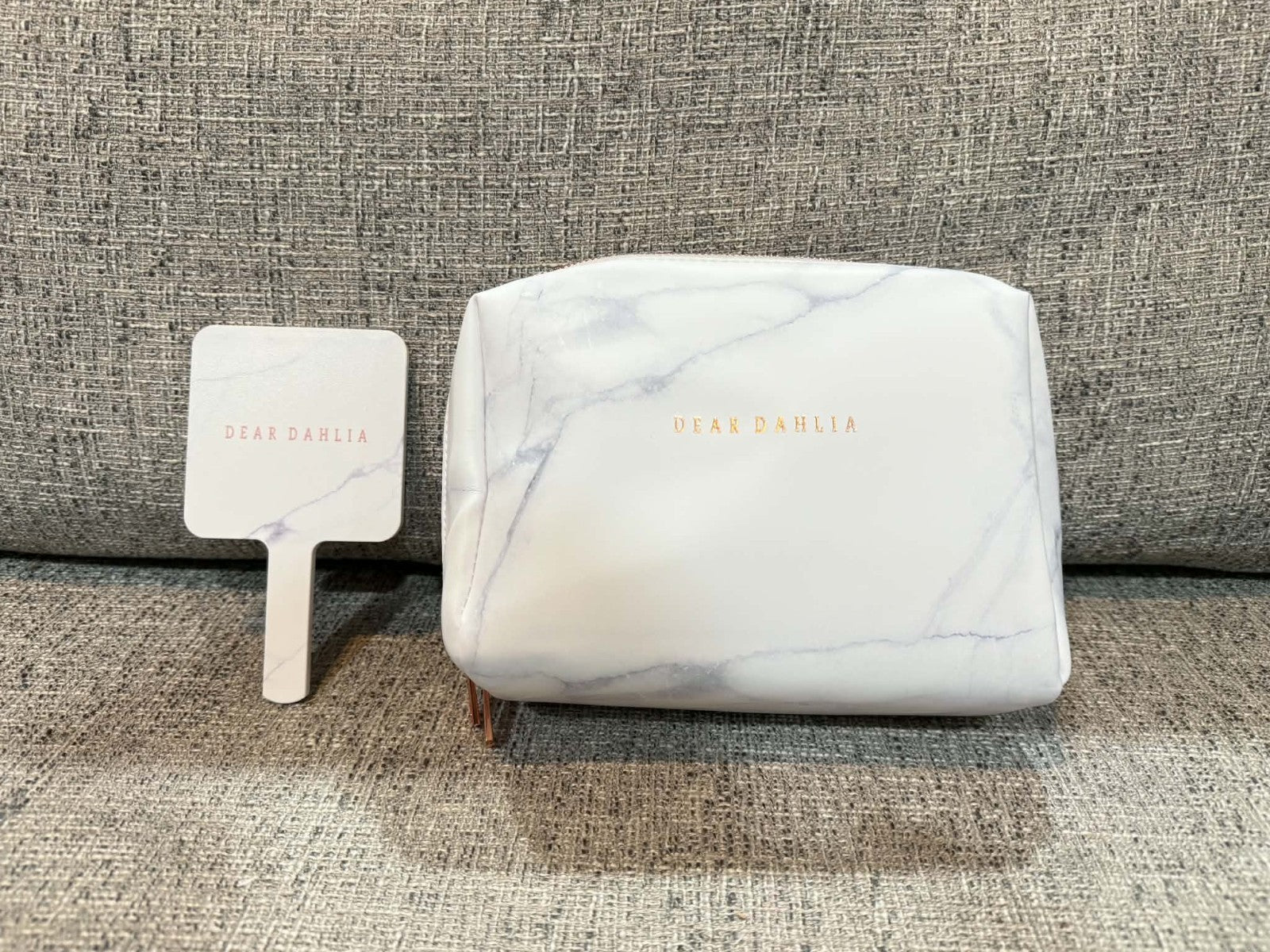 Dear Dahlia Marble Makeup Cosmetic Bag Travel Pouch w/ Matching Hand Mirror Rare8