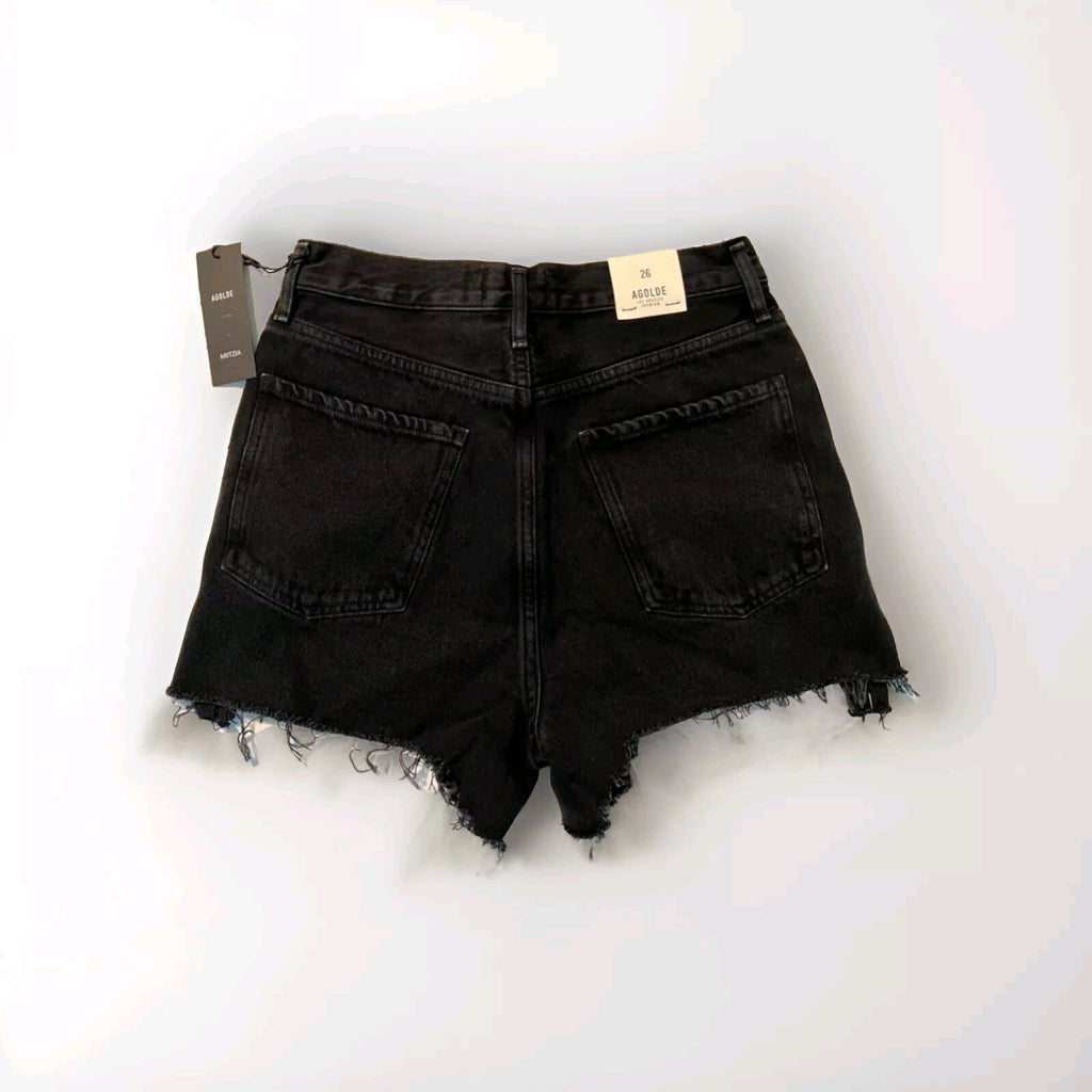 NWT Agolde Aritzia Dee Super High Rise Shorts In Tidal Size 26 Blk Cut Off 1