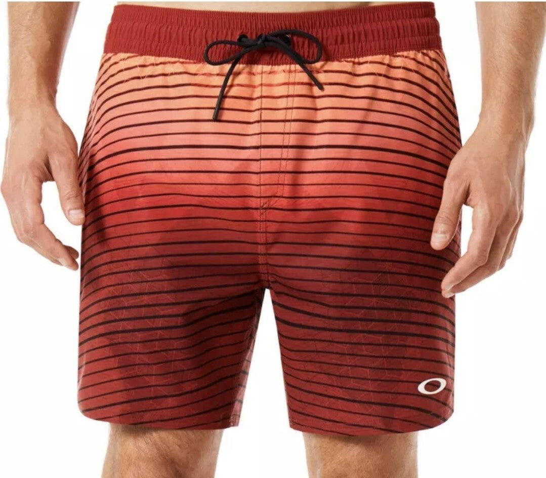 NWT Oakley Beach Stripped 16 Inch Boardshort Sz XL Iron Red0