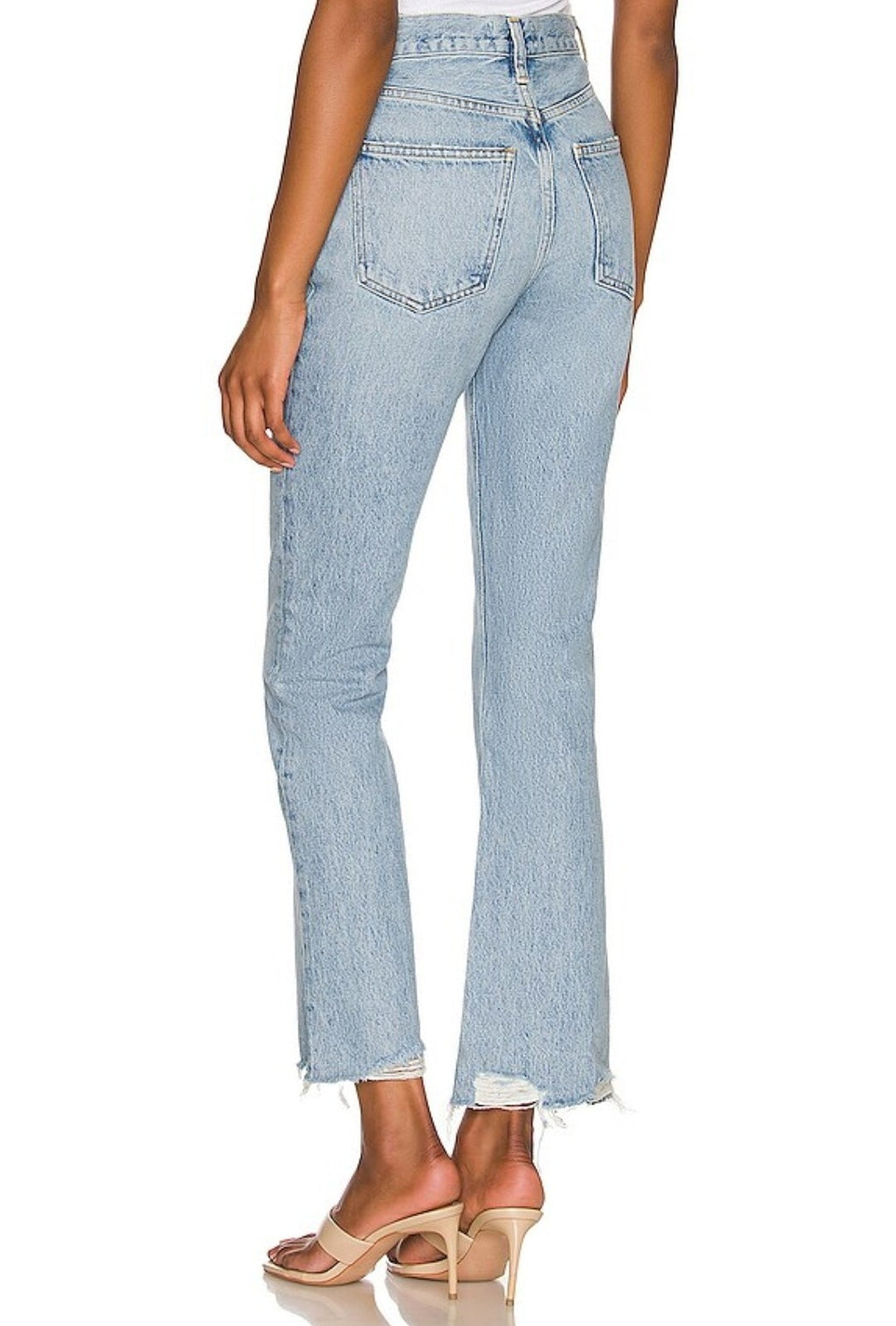 New AGOLDE Mid Rise Raw Hem Relaxed Boot Cut Jeans in Curio, Size 27 2