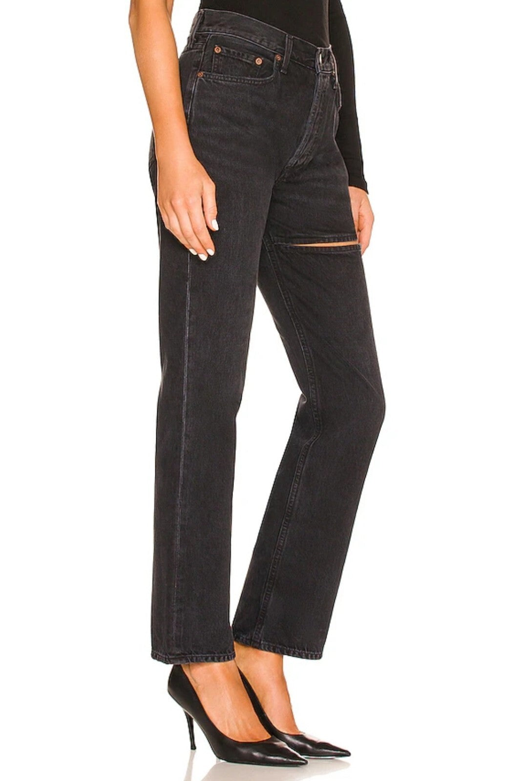 AGOLDE Womens Lana Mid Rise Vintage Straight Jeans Sz 27 ( Black) Descent 1