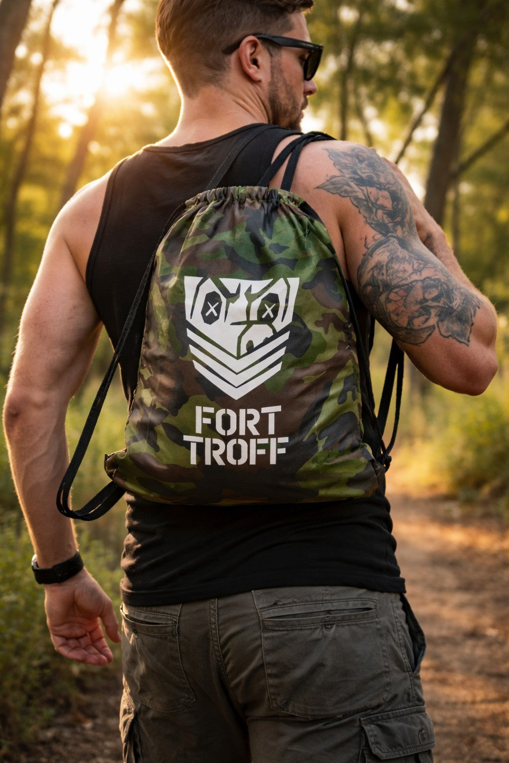 Fort Troff Drawstring Backpack Black Camo X Logo Gym Travel Sport Bag FT Blast0