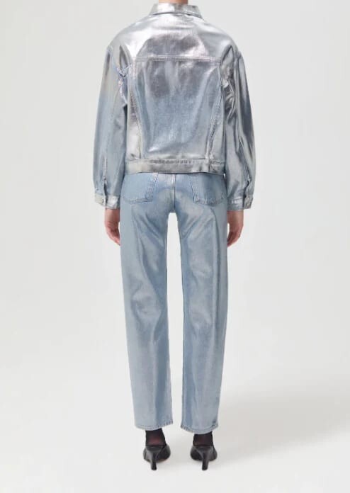 NEW AGOLDE CHARLI Oversized Denim Jacket JEAN Tinfoil Siver SIZE Sm Small3