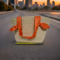 Neiman Marcus Straw Tote Bags  Beige Rattan, Orange Fabric Handles0
