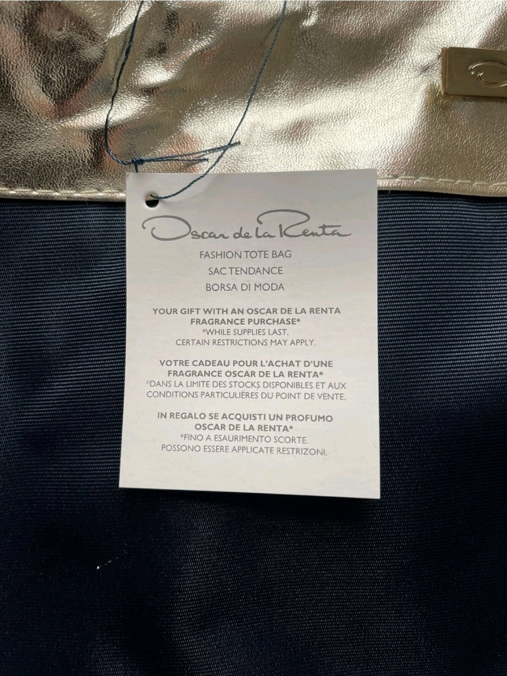 NWT Oscar De La Renta Neiman Marcus X Navy / Gold Nylon Tote Bag Handbag  4