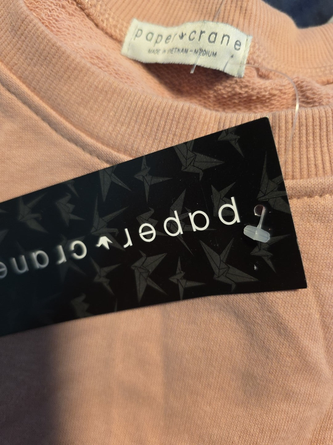 Paper Crane French Terry Crop Sweatshirt Top Size Medium Peach Pink 3