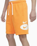 Nike Mens Swoosh Logo Orange Drawstring Pockets Long Fleece Shorts Sz SM NWT0