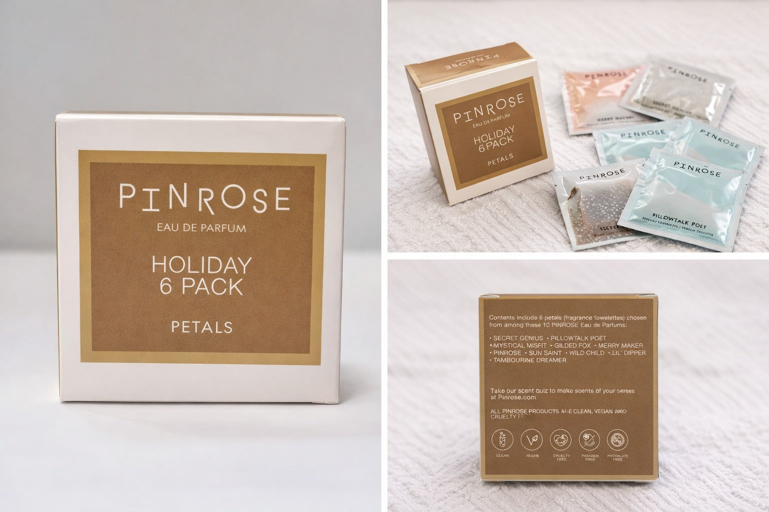 4 Pinrose Eau De Parfum Holiday 6 Pack Petals (24) FRAGRANCE TOWELETTES NIB3