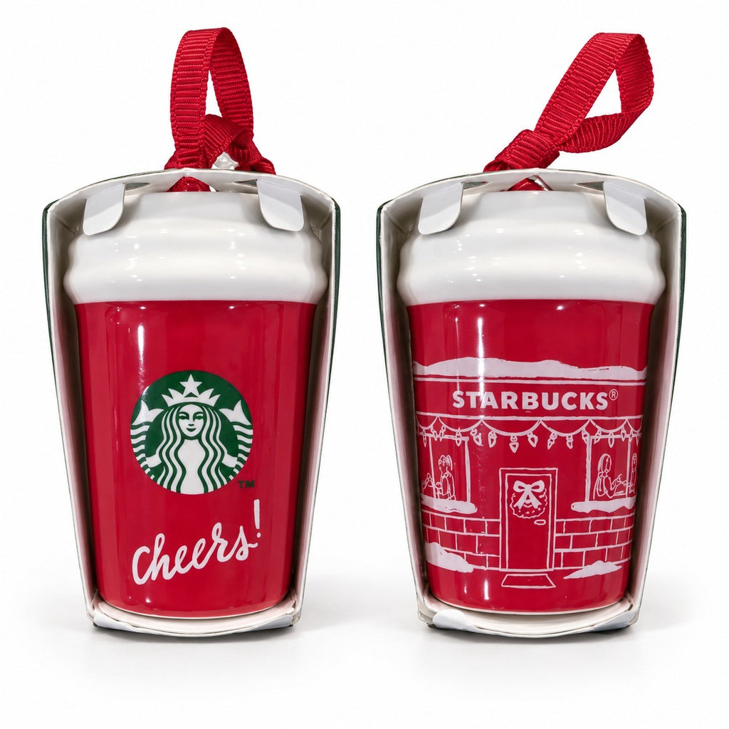 2x Starbucks 2025 Christmas Holiday Cheers Store Front Red Cup Ornament Lot New0