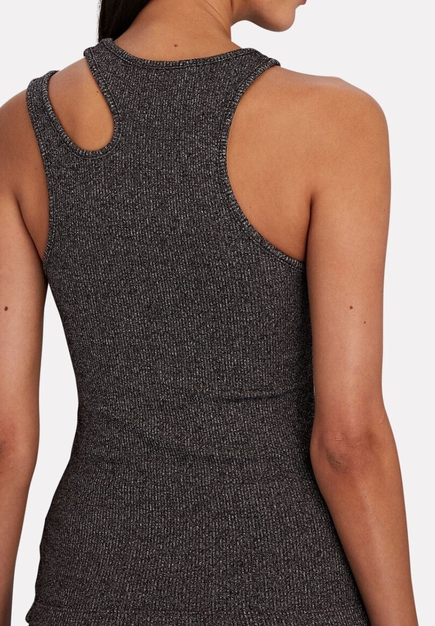 Agolde Athena Cutout Ribbed Stretch Slim Fit Tank Top in Jasper Asymmetrical Sm1