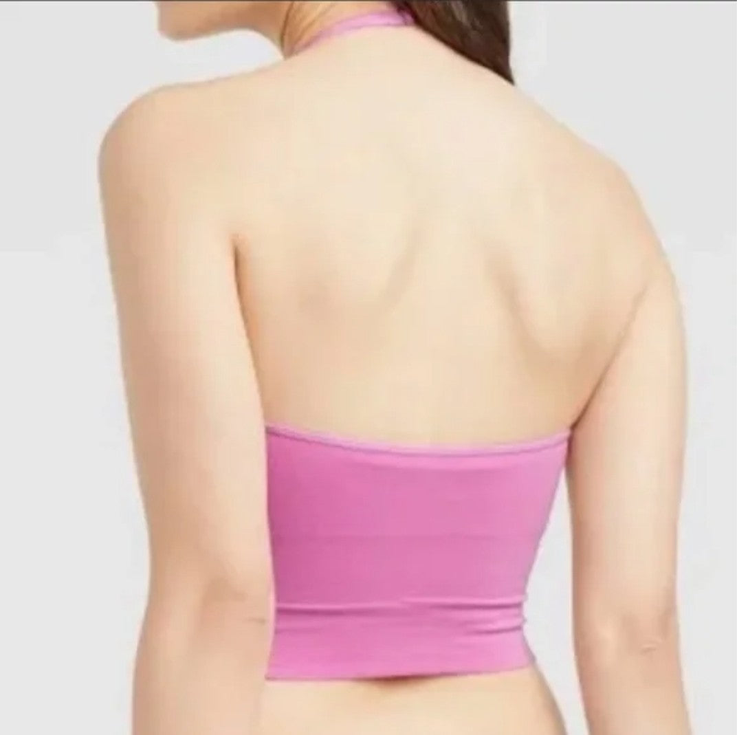 Auden Women's Sz XL Pink Halter Lightly Padded Halter Sports Bralette Bra Purple1