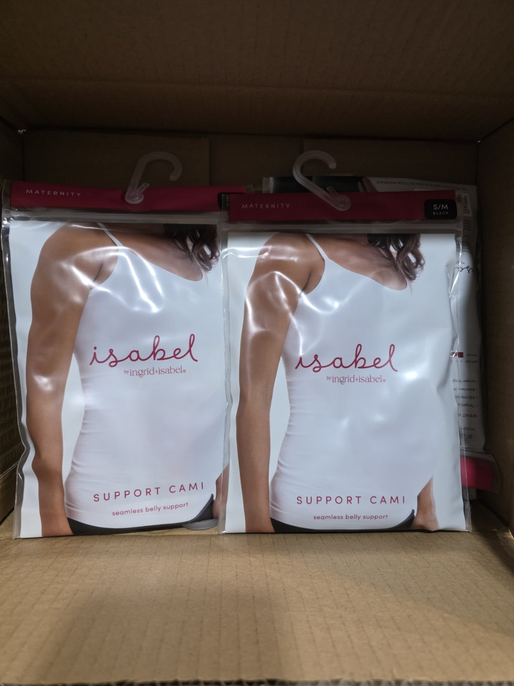 2 Isabel Maternity by Ingrid & Isabel Belly Support Seamless Cami Blk Sm Med Lot1