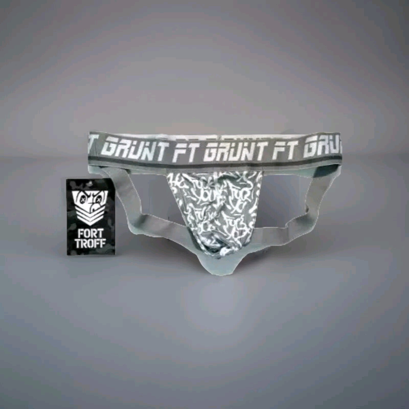 Fort Troff  Size XL "GRUNT" Graffiti Athletic Supporter/Jockstrap - Gray/White0