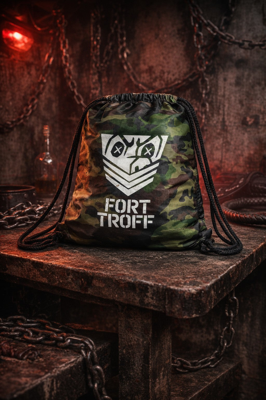 Fort Troff Drawstring Backpack Black Camo X Logo Gym Travel Sport Bag FT Blast1