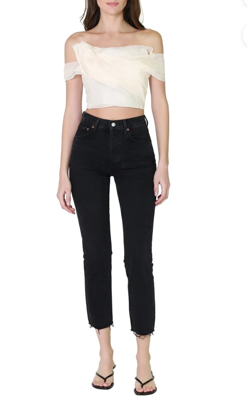 $ 198 AGOLDE Riley High Rise Straight Crop Jeans in Mascara Blk Sz 27 A056G-11573