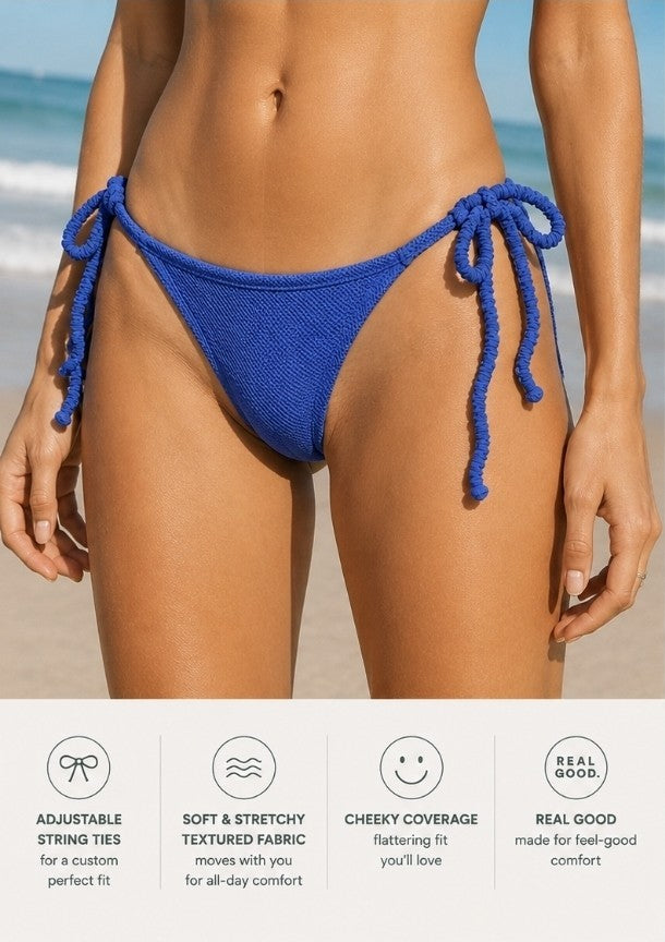 Aerie American Eagle Blue Textured String Tie Bikini Bottoms Small NWT Cheeky0