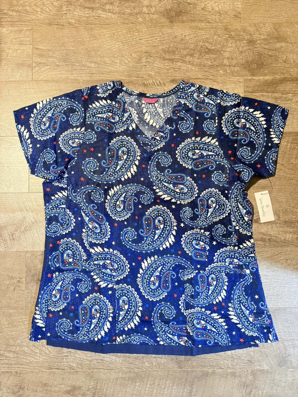 Vera Bradley Scrub Top Womens 3XL Firework Paisley Blue Patriotic Stars Rare NWT2