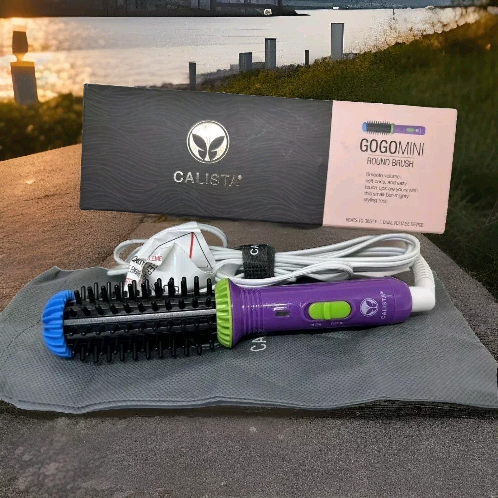 Calista GoGo Mini 2.0 Round Brush Hair Styling Tool 1" Barrel Purple w/ Bag1