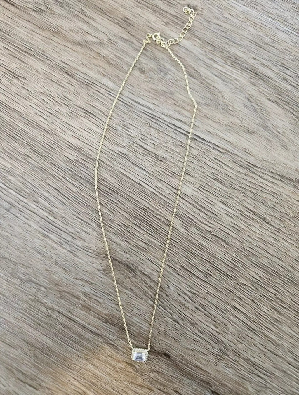 By Adina Eden Gold Pave Outlined Baguette Solitaire Pendent Necklace NIP1
