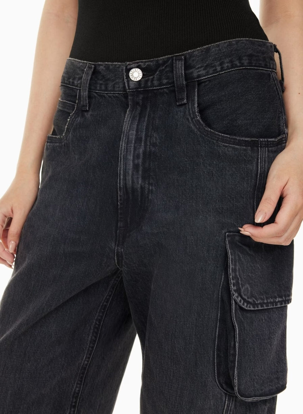 NWOT Agolde Cass Baggy Cargo Jeans Size 33 Barrel Jeans in Black Sz 124