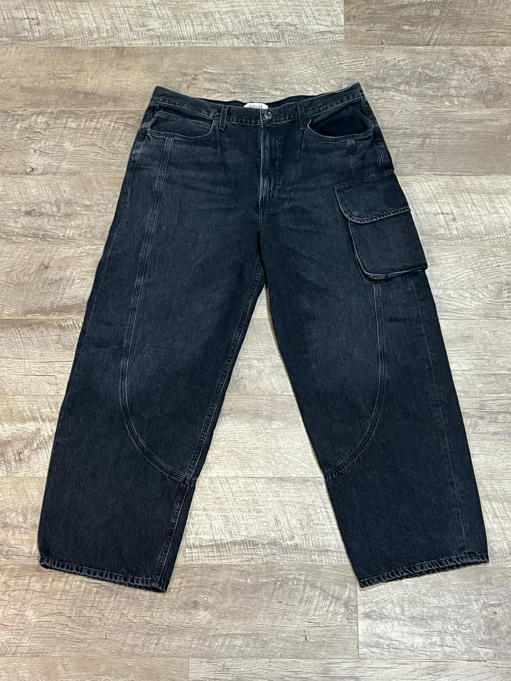 NWOT Agolde Cass Baggy Cargo Jeans Size 33 Barrel Jeans in Black Sz 129