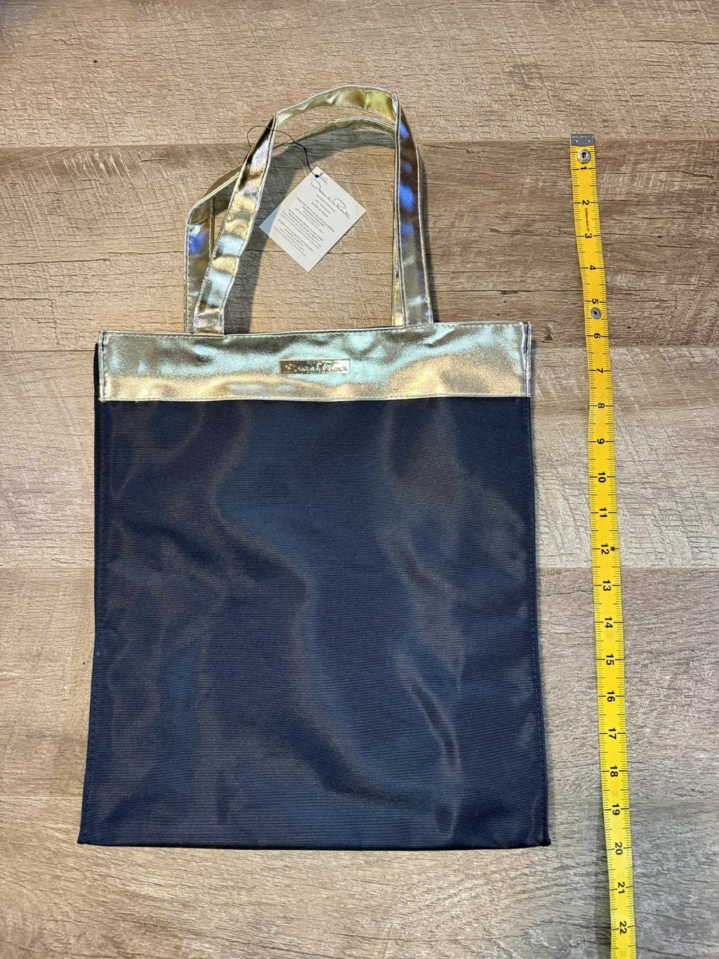 NWT Oscar De La Renta Neiman Marcus X Navy / Gold Nylon Tote Bag Handbag  2